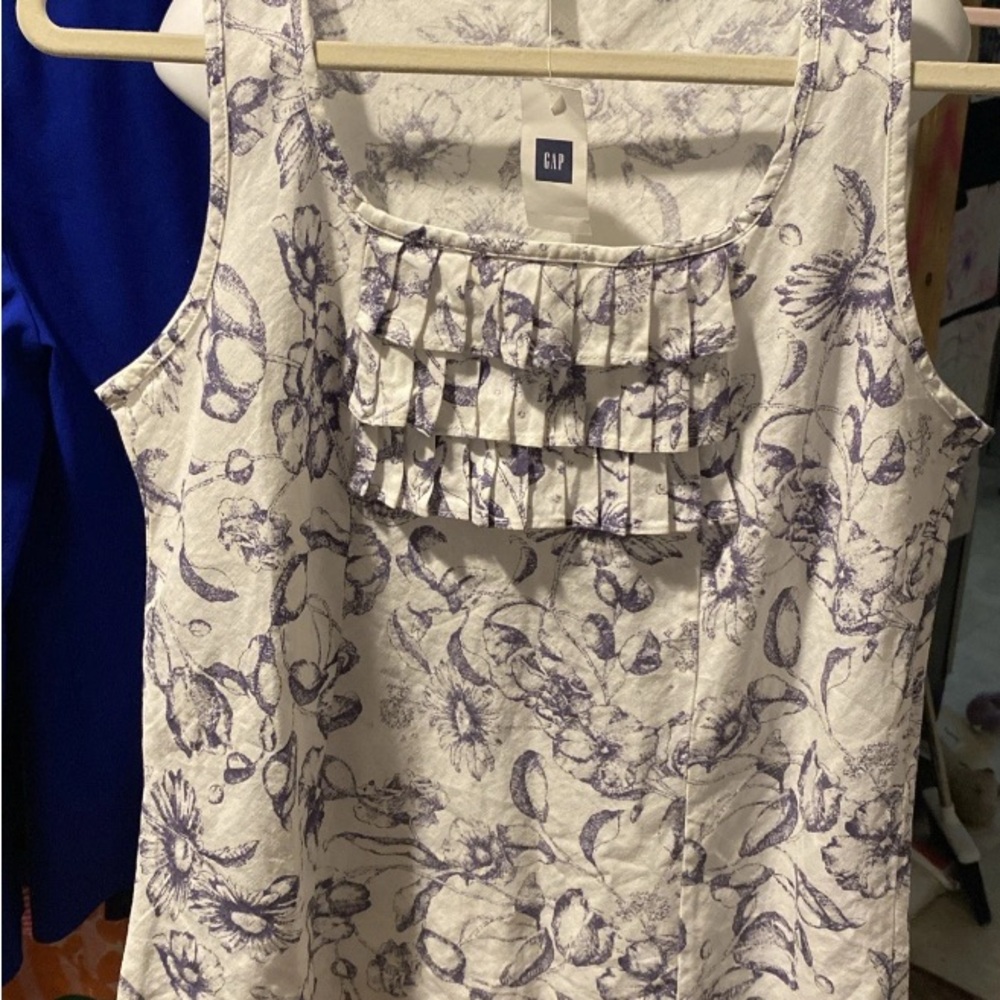 GAP Women's Floral Ruffle Tank Top - Linen & Cotton